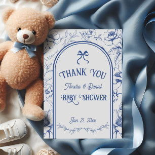 Sanftes Blaues Blumenmuster Vintage Babyparty Dankeskarte