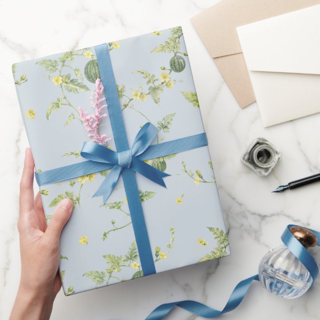 Sanftes Blaugrau Mini Wassermelone Botanisch Geschenkpapier (Schenken)