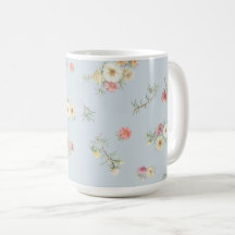 Sanftes Blaugrau Moosrosen-Wasserfarben-Blumenmust