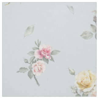 Sanftes Blaugrau Rosen-Wasserfarben-Blumenmuster Stoff
