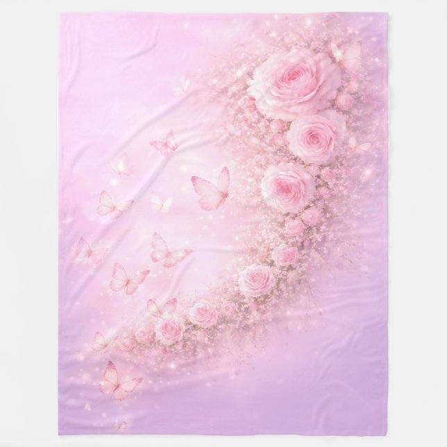 Sanftes Blumenmuster – Weiche rosa Rosen mit Sanft Fleecedecke (Vorderseite)