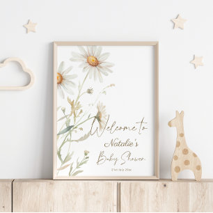 Sanftes Gänseblümchen-Blumen-Baby-Shower-Willkomme Poster