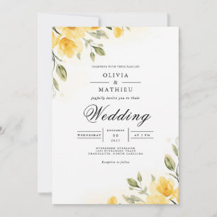 Sanftes Gelbes Botanisches Flourish-Hochzeit Einladung