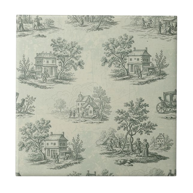 Sanftes Grau Rustikale Farm-Toile-Landschaft Fliese (Vorderseite)