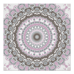 Sanftes Grau und Rosafarbenes Mandala Poster