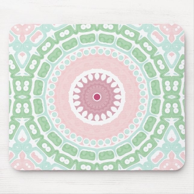 Sanftes Grün und Rosé Mandala-Muster Mousepad (Vorne)