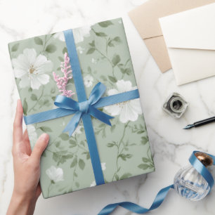 Sanftes grünes Blumen-Cream-Blumenmuster Geschenkpapier