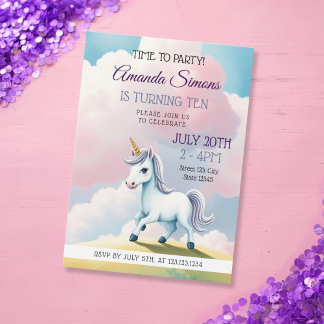 Sanftes Himmel-Einhorn Whimsical Mädchen 10. Gebur Einladung