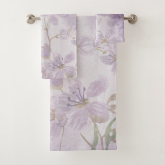 Sanftes Lavendel-Lila-Wasserfarben-Blumenmuster Badhandtuch Set