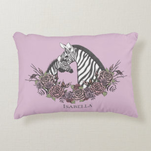 Sanftes Lila Mama und Baby Zebra handgezeichneter  Dekokissen