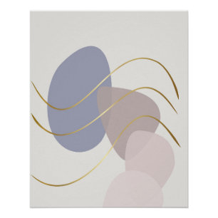 Sanftes Mauve und blaues Abstrakt mit goldenen Lin Poster