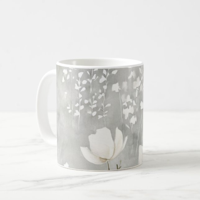 Sanftes neutrales Aquarell-Blumen-Botanik-Design Kaffeetasse (Vorderseite Links)