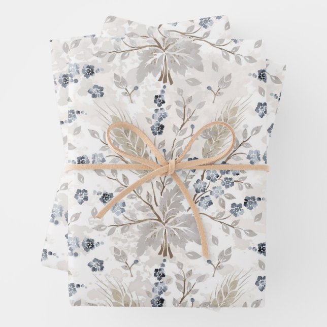 Sanftes neutrales Boho-Blumen-Botanik-Frühlingsmus Geschenkpapier Set (Beispiel)