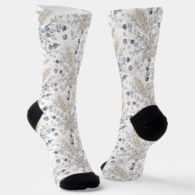 Sanftes neutrales Boho-Blumen-Botanik-Frühlingsmus Socken (Gewinkelt)