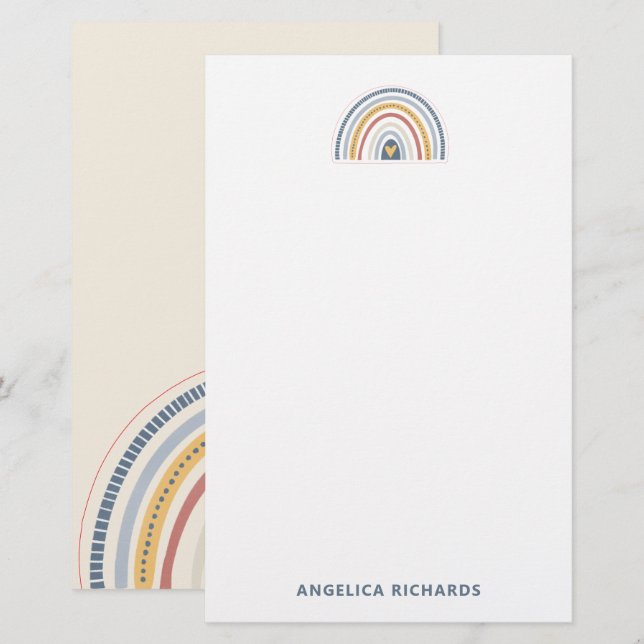 Sanftes Neutrales Boho Regenbogen Herz Briefpapier (Vorne/Hinten)