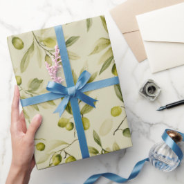 Sanftes Olivbeige Olivenzweig Aquarellmuster Geschenkpapier