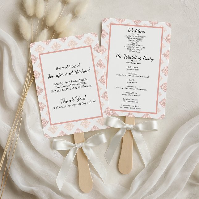 Sanftes Pfirsich-Rosa-Damaskus-Hochzeitsprogramm Fächer (Von Creator hochgeladen)