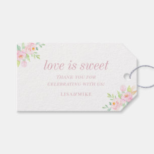 Sanftes Rosa Aquarell Blumen Liebe ist süß Hochzei Geschenkanhänger