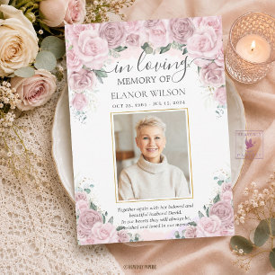 Sanftes Rosa Blumen-Foto-Trauer-Gedenkfeier Dankeskarte