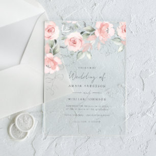 Sanftes Rosa Blumenhochzeit Acryleinladungen
