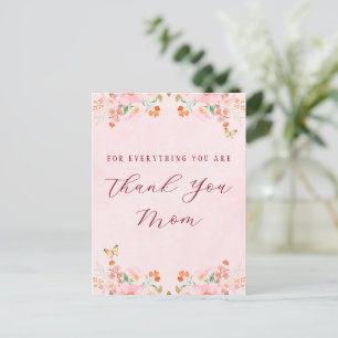 Sanftes Rosa Elegantes Blumen Dankeschön Muttertag Postkarte
