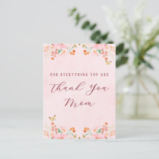 Sanftes Rosa Elegantes Blumen Dankeschön Muttertag Postkarte