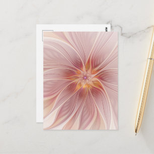 Sanftes rosa florales Traum-Abstraktes Fraktal-Kun Postkarte