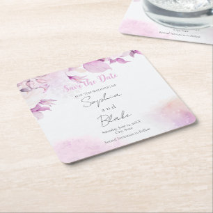 Sanftes Rosa Modernes Boho Florales Blatt Hochzeit Rechteckiger Pappuntersetzer