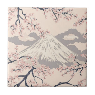 Sanftes Rosa Sakura Mount Fuji Szenenmuster Fliese