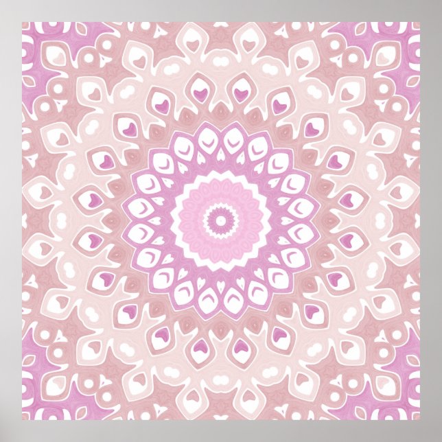 Sanftes Rosa und rosafarbenes Mandala-Muster Poster (Vorne)