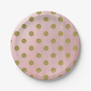 Sanftes Rosarot Gold Glitter Glam Polka Punkte Par Pappteller