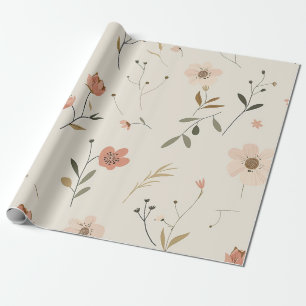 Sanftes Rosarot Wildblumen Vintage Boho 70er Jahre Geschenkpapier