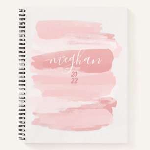 Sanftes Rosé-Wasserfarben-Monogramm-Schriftzug Notizbuch