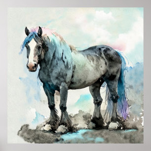 Sanftes Shire Horse Aquarell Blau Poster