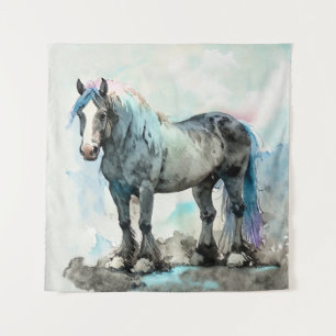 Sanftes Shire Horse Aquarell Blau Wandteppich