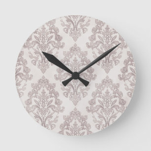 Sanftes Taupe-Damask Wasserfarbe Klassisches Flora Runde Wanduhr