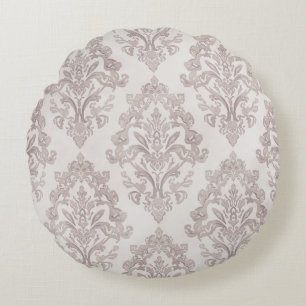 Sanftes Taupe-Damask Wasserfarbe Klassisches Flora Rundes Kissen