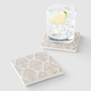 Sanftes Taupe-Damask Wasserfarbe Klassisches Flora Steinuntersetzer