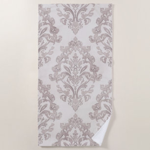 Sanftes Taupe Damast Wasserfarbe Klassisch Floral Strandtuch