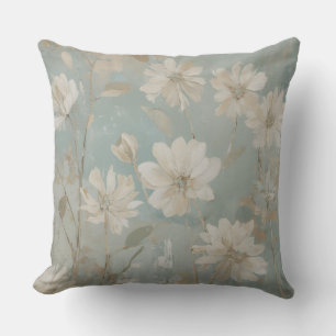 Sanftes Teal Beige Salbei Creme Blumenmuster Kissen