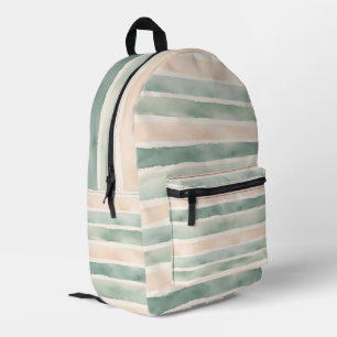 Sanftes Wasserfarbe Salbeigrün und Pfirsichstreife Bedruckter Rucksack