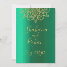 Sangeet Indian Style Green Gold Color Modern Einladung