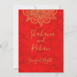 Sangeet Indian Style Red Gold Farbe Moderner Chic Einladung