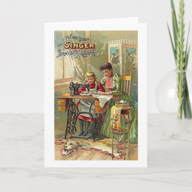 Sänger-Nähmaschine-Anzeige "die erste Lektion " Karte (Vorderseite)