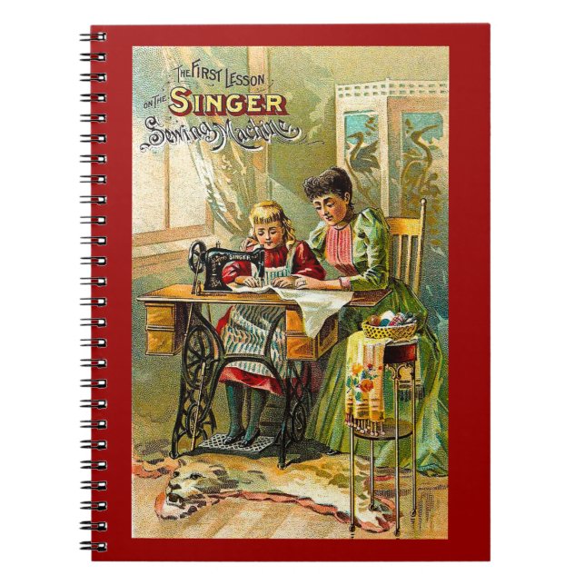 Sänger-Nähmaschine "die erste Lektion" Vintag Notizblock (Vorderseite)