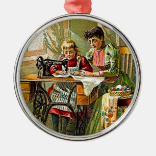 Sänger-Nähmaschine "die erste Lektion" Vintag Silbernes Ornament