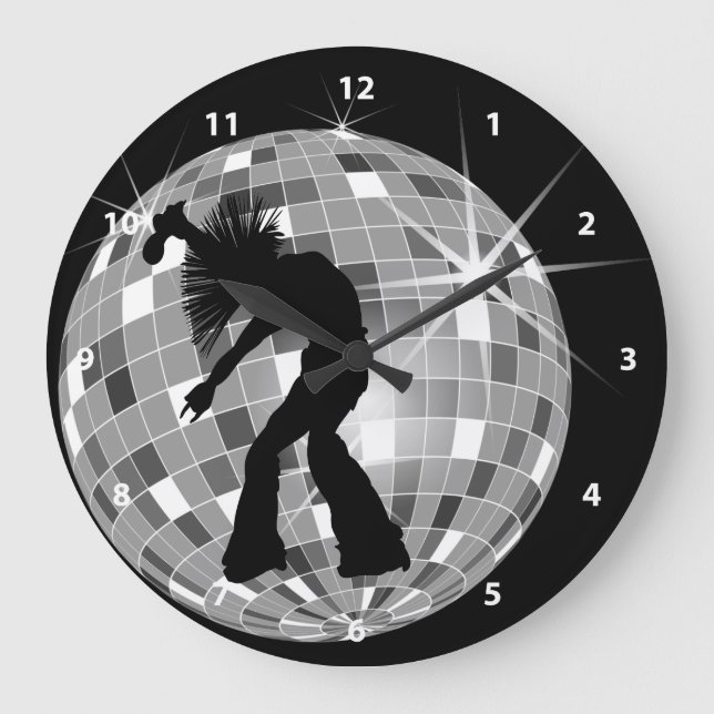 Sänger und Tänzer Silhouette im Diskothek Ball Große Wanduhr (Vorderseite)