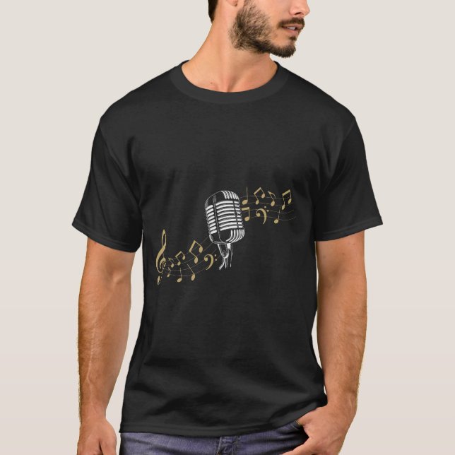 Sängerin Mikrophone Musical Notes Karaoke Liebhabe T-Shirt (Vorderseite)