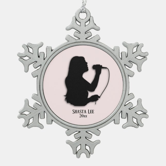 Sängerin Rosa Persönlicher Name und Datum Schneeflocken Zinn-Ornament (Vorderseite)