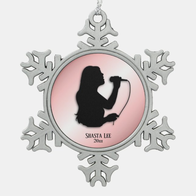 Sängerin-rosa persönlicher Name und Datum Schneeflocken Zinn-Ornament (Vorderseite)